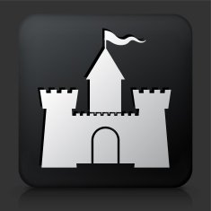 Black Square Button with Castle Icon N14