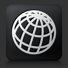 Black Square Button with Globe Icon N15