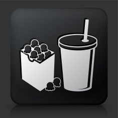 Black Square Button with Popcorn & Drink Icon
