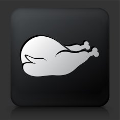 Black Square Button with Cooked Bird Icon