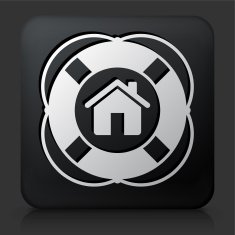 Black Square Button with Home Life Saver Icon