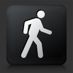 Black Square Button with Walking Stick Figure Icon