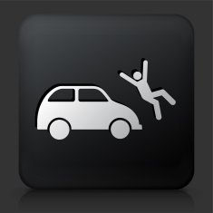 Black Square Button with Car Hitting Person Icon