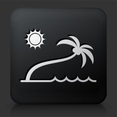 Black Square Button with Tropical Beach