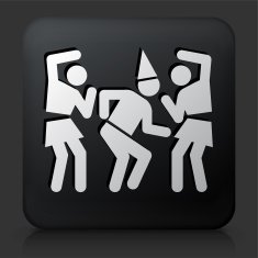 Black Square Button with Birthday Party Icon