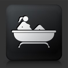 Black Square Button with Woman in Bathtub Icon