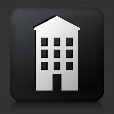 Black Square Button with Building Icon N42