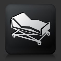 Black Square Button with Hospital Bed Icon