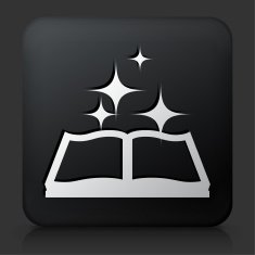 Black Square Button with Magic Book Icon