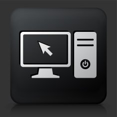 Black Square Button with Computer Desktop Icon N2