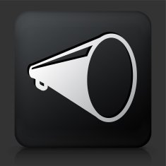 Black Square Button with Film Megaphone Icon