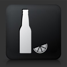 Black Square Button with Beer Bottle and Lime