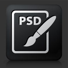 Black Square Button with PSD Document