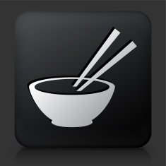 Black Square Button with Bowl and Chopsticks
