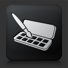 Black Square Button with Brush & Paints