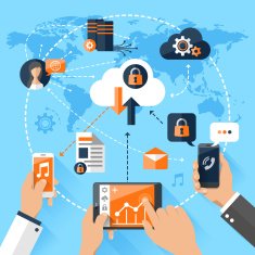 Concept mobile devices connected onto a cloud data storage N2