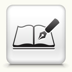 White Square Button with Notebook & Pen Icon