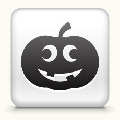 White Square Button with Carved Halloween Pumpkin