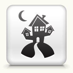 White Square Button with Spooky Halloween House