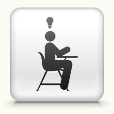 White Square Button with Student Idea Icon N2