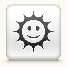White Square Button with Smiling Sun Icon