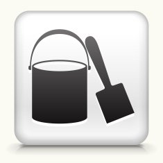 White Square Button with Sand Bucket & Shovel