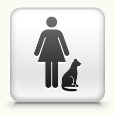 White Square Button with Woman & Cat Icon