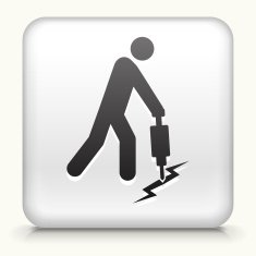 White Square Button with Jackhammer & Worker Icon