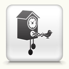 White Square Button with Bird Clock Icon