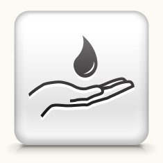 White Square Button with Water Drop on Hands Icon