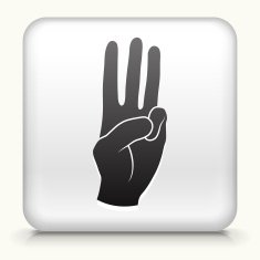 White Square Button with Three Fingers Icon N2