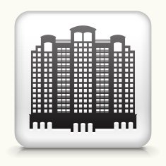 White Square Button with Building Icon N3