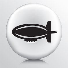 Round White Icon With Silhouette Blimp For Advertising
