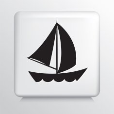 Square White Icon With Silhouette Sailboat and Waves