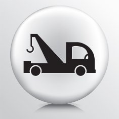 Round White Icon With Silhouette Tow Truck Hook