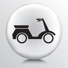 Round White Icon With Silhouette Motorized Scooter