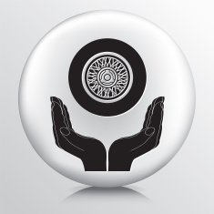 Round Icon With Two Hands Cupping a Vehicle Wheel