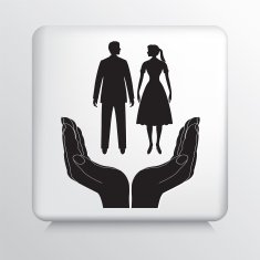 Square Icon With Two Hands Cupping a Retro Couple Silhouette