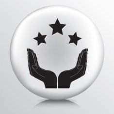 Round Icon With Two Hands Cupping Three Stars Silhouette