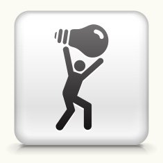 Square Button with Person Carrying Ligh Bulb
