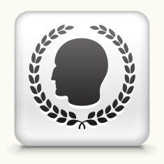 Square Button with Person's Profile and Laurel Wreath