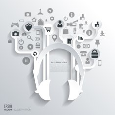 Headphones icon Flat abstract background with web icons Interface symbols