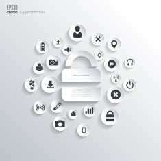 Lock icon Flat abstract background with web icons Interface symbols