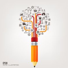 Pencil icon Flat abstract background with web icons Interface symbols N3