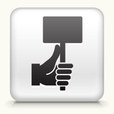 Square Button with Hand Holding Price Tag
