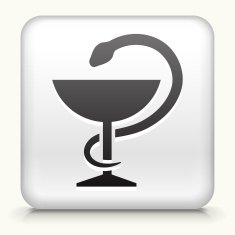 Square Button with Medical Goblet and Snake