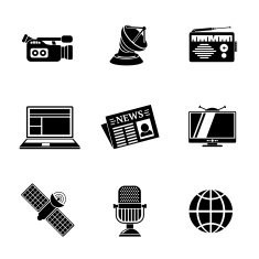 Set of media icons - news radio tv internet earth