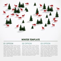 Christmas winter infographics background snowy landscape deers