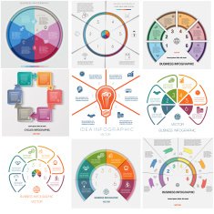 Set 9 templates Infographics cyclic processes six positions N2