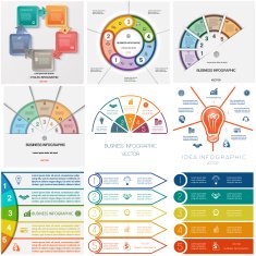 Set 9 templates Infographics cyclic processes five positions N2